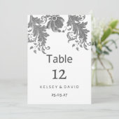 Chic black white glitter floral lace Table Numbers 招待状 (スタンド正面)