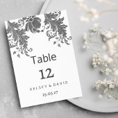 Chic black white glitter floral lace Table Numbers 招待状