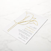 Chic Black White Gold Tulip Wedding 箔招待状 (回転した状態)