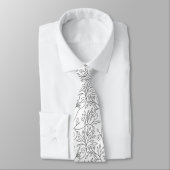 Chic Black White Line Art Vines Floral Pattern ネクタイ (タイ)