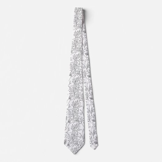 Chic Black White Line Art Vines Floral Pattern ネクタイ (正面)