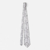 Chic Black White Line Art Vines Floral Pattern ネクタイ (裏面)