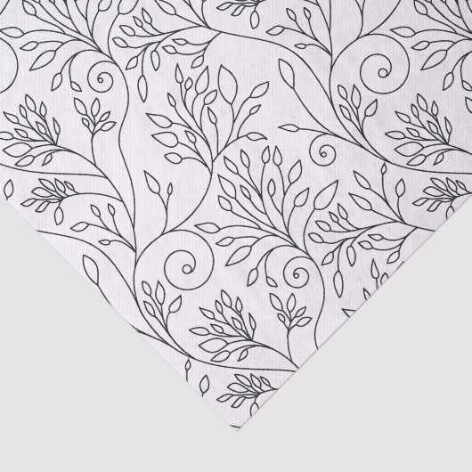 Chic Black White Line Art Vines Floral Pattern 薄葉紙 (詳細)