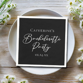 Chic Black White Minimalist Bachelorette Party スタンダードカクテルナプキン