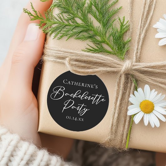 Chic Black White Minimalist Bachelorette Party ラウンドシール