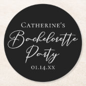Chic Black White Minimalist Bachelorette Party ラウンドペーパーコースター (正面)