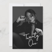 Chic Black & White Modern21st Photo Birthday 招待状 (正面)