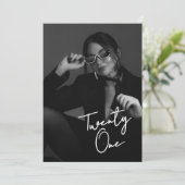 Chic Black & White Modern21st Photo Birthday 招待状 (スタンド正面)