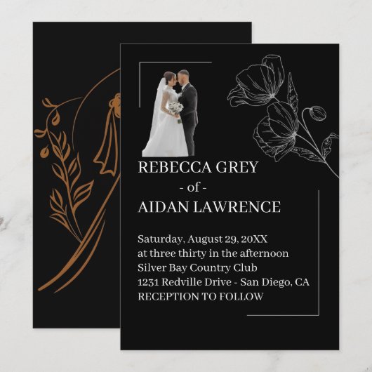 Chic Black White Overlay Wedding Portrait 2026  招待状 (正面/裏面)