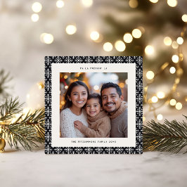 Chic Black & White Snowflake Photo Christmas Card カード