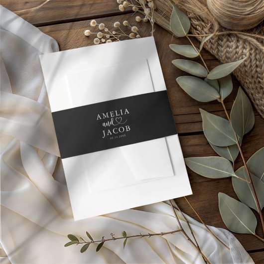 Chic Black & White Typography Weddingg 招待状ベリーバンド