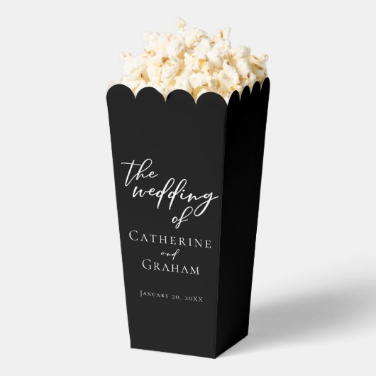 Chic Black White Wedding Personalized Popcorn フェイバーボックス (はじけた状態)