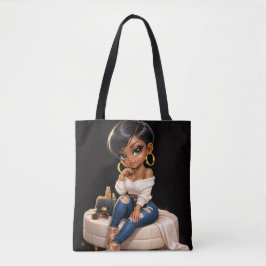Chic Black Woman Illustration Tote Bag –  トートバッグ