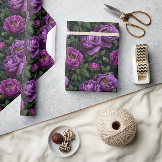 Chic Blooming Peonies Flower Wrapping Paper ラッピングペーパー (クラフト)