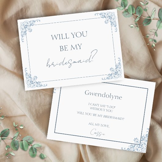 Chic Blue and White Bridesmaid Proposal Card サンキューカード
