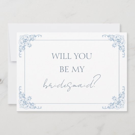 Chic Blue and White Bridesmaid Proposal Card 招待状 (正面)
