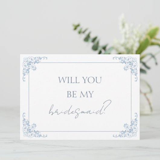 Chic Blue and White Bridesmaid Proposal Card 招待状 (スタンド正面)