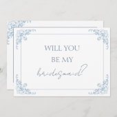 Chic Blue and White Bridesmaid Proposal Card 招待状 (正面/裏面)