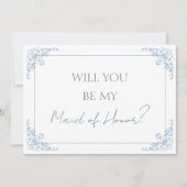 Chic Blue and White Maid of Honor Proposal Card サンキューカード (正面)