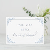 Chic Blue and White Maid of Honor Proposal Card サンキューカード (スタンド正面)