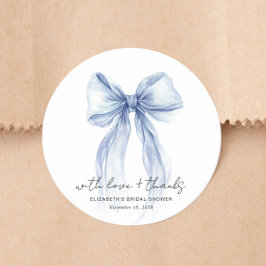 Chic Blue Bow Watercolor Bridal Shower Thank You ラウンドシール