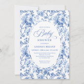 Chic Blue Chinoiserie Toile Baby Shower Invitation 招待状 (正面)