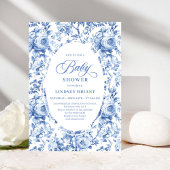Chic Blue Chinoiserie Toile Baby Shower Invitation 招待状