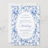 Chic Blue Chinoiserie Toile Floral Wedding Invite 招待状 (正面)