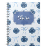 Chic Blue Coastal Shells and Bows Personalized ノートブック (正面)