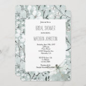 Chic Blue Dragonfly Dream Floral Bridal Shower 招待状 (正面/裏面)