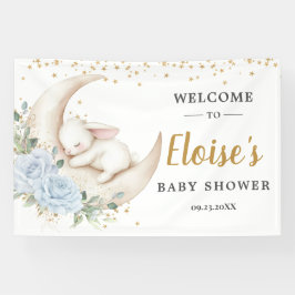 Chic Blue Floral Bunny Rabbit Baby Shower Backdrop 横断幕