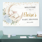 Chic Blue Floral Bunny Rabbit Baby Shower Backdrop 横断幕 (トレードショー)