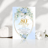 Chic Blue Floral Eucalyptus 80th Birthday Invite 招待状