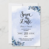 Chic Blue Floral Wedding Save the Date 招待状 (正面)