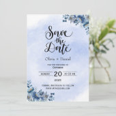 Chic Blue Floral Wedding Save the Date 招待状 (スタンド正面)