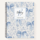 Chic Blue Floral With Bows Script Name Monogram ノートブック (正面)