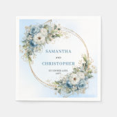 Chic Blue Flowers Gold Frame Wedding Napkins スタンダードカクテルナプキン (正面)
