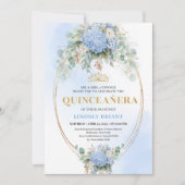 Chic Blue Flowers Greenery Quinceañera Invitation 招待状 (正面)