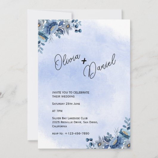 Chic Blue Garden Wedding Invitation 招待状 (正面)