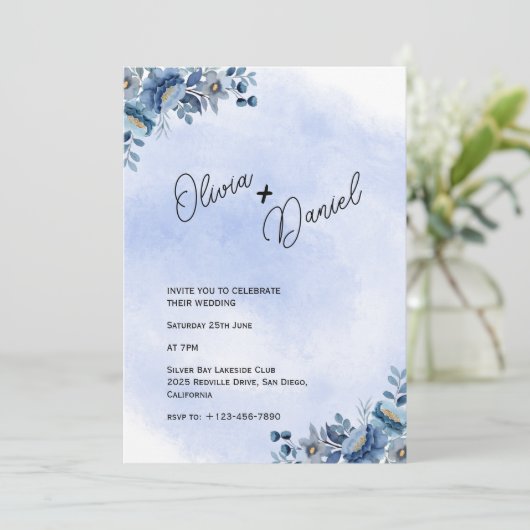Chic Blue Garden Wedding Invitation 招待状 (スタンド正面)