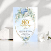 Chic Blue Hydrangea Eucalyptus 80th Birthday Invit 招待状