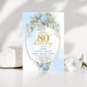 Chic Blue Hydrangea Eucalyptus 80th Birthday Invit 招待状