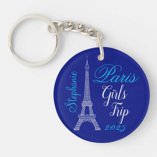 Chic Blue Paris Eiffel Tower Girls Trip キーホルダー (正面)