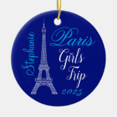 Chic Blue Paris Eiffel Tower Girls Trip セラミックオーナメント (正面)