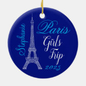 Chic Blue Paris Eiffel Tower Girls Trip セラミックオーナメント (裏面)