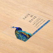 Chic Blue Peacock Indian Wedding Save the Date アクリル招待状 (レイダウン)
