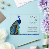 Chic Blue Peacock Indian Wedding Save the Date アクリル招待状 (インサイチュ (ウェディング))