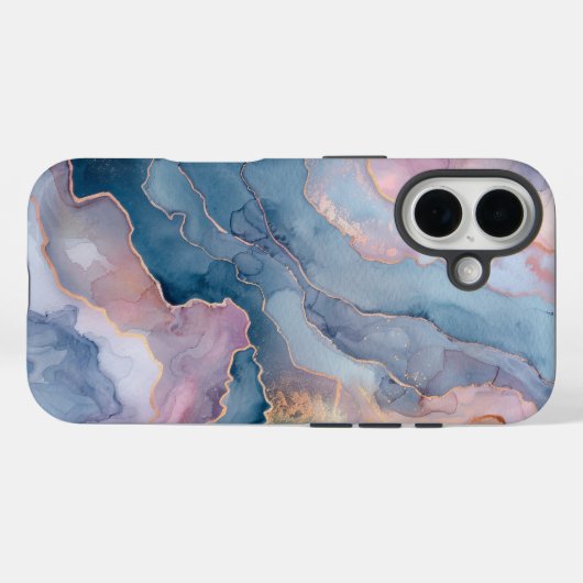 Chic Blue Pink Gold Agate Marble Case-Mate iPhoneケース (裏面 (横))