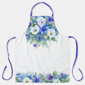Chic Blue & Purple Shades Elegant Pansies Floral エプロン (正面)