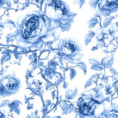 Chic Blue Roses Toile Floral Pattern Style Table  ロングテーブルランナー